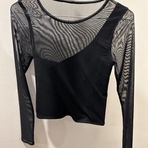 Abercrombie - Long Sleeve One Shoulder Shirt w/Mesh - Women XS - Black